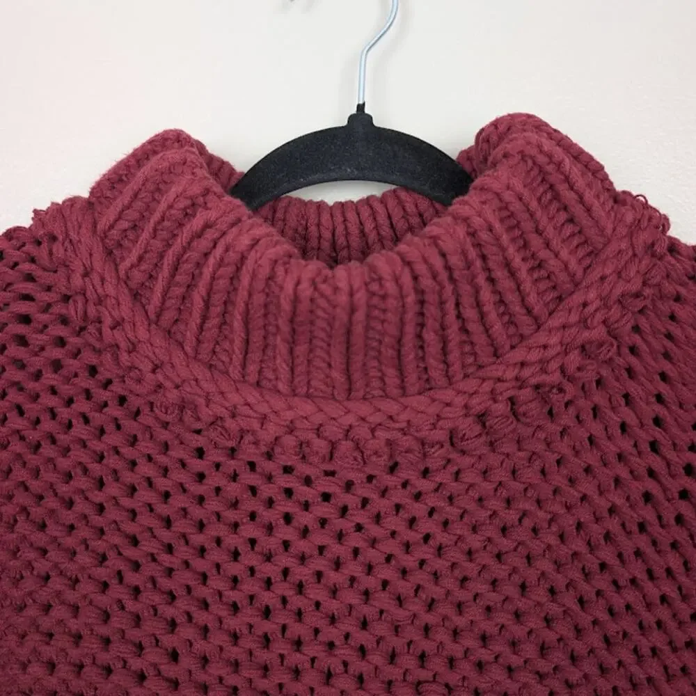 FREE PEOPLE | My Only Sunshine Burgundy Lose Knit Slouchy Sweater Mock Neck
